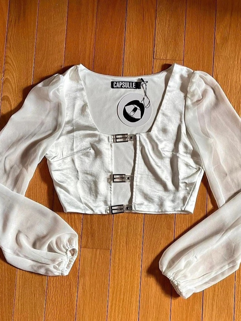 Capsule White Buckle Front Crop Top NWT